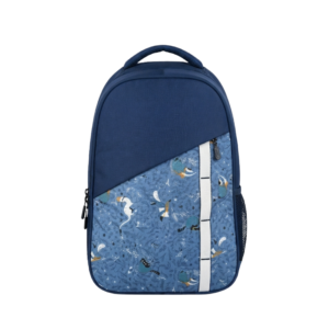 blue design bottom printed college bag